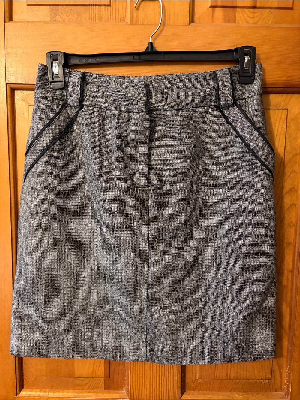 Women's Gray Pencil Skirt with Subtle Trim